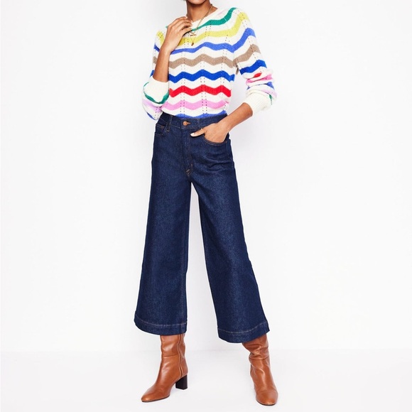 Boden Denim - Boden High Rise Wide Crop Jeans Indigo Rinse Sz 28 Fall Staple Trendy Timeless